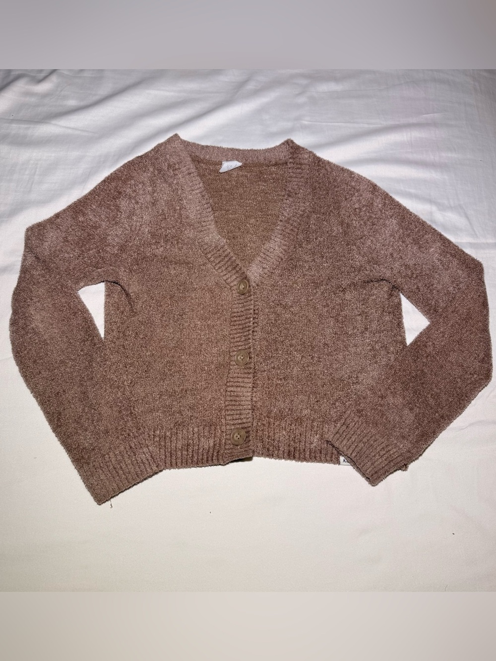 Abercrombie kids Brown/tan Long sleeve Cropped Cardigan sweater sz 13/14